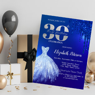 Marineblaue Glittertropfen, Kleid Blau 30. Geburts Einladung