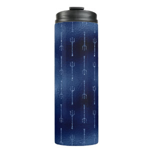 Marineblaue Glitzer-Meerjungfrau-Dreizack-Muster Thermosbecher
