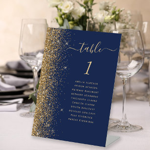 Marineblaue Gold-Glitter-Hochzeitstisch-Nummer Sockelschild