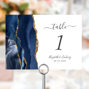 Marineblaue Goldachat-Hochzeit Tischnummer