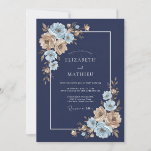 Marineblaue goldene Hochzeitsblumen Einladung