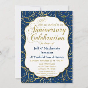 Marineblaue Goldene Wirbel Hochzeitstag Einladung