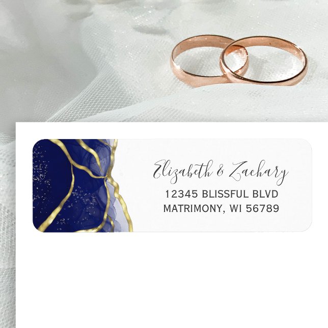 Marineblaue Goldtinte Hochzeitsrücksendeadresse (Von Creator hochgeladen)