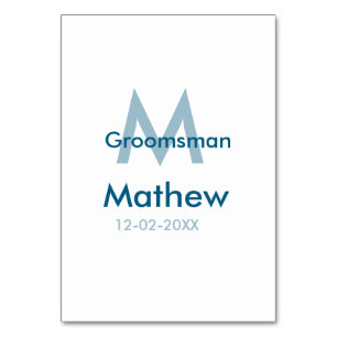 Marineblaue Groomsman-Name-Buchstabe-Datum männlic Tischnummer