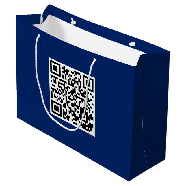 Marineblaue große benutzerdefinierte Tasche QR-Cod Geschenktüte (Vorderseite Schrägansicht)