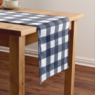 Marineblaue große klassische Gingham-Karo Karo Kurzer Tischläufer