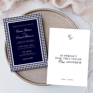 Marineblaue Harlekin-Rand-Minimalismus-Hochzeit Einladung