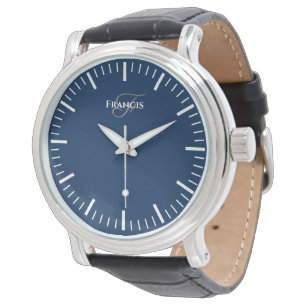 Marineblaue Herrenuhr mit schwarzem Lederarmband Armbanduhr