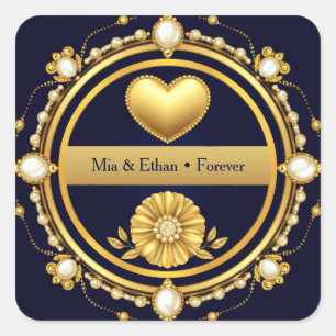 💙 Marineblaue Hochzeit Danke Favor 💙 Quadratischer Aufkleber