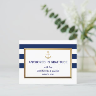 Marineblaue Hochzeit mit weißen Streifen Danke Postkarte