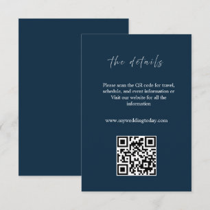 Marineblaue Hochzeits-Beilagekarte mit QR-Code Begleitkarte