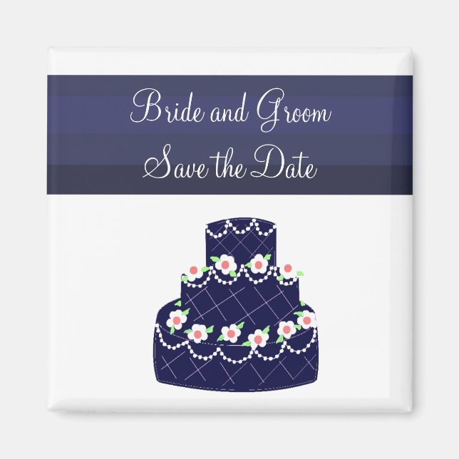 Marineblaue Hochzeitstorte Save the Date Magnet (Vorne)