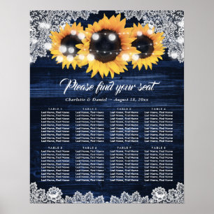 Marineblaue Holz-Lace-Sonnenblume-Rustikale Sitzor Poster