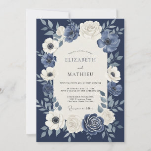 Marineblaue imperiale botanische Hochzeit Einladung