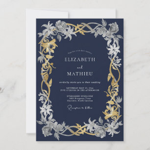 Marineblaue Intrigen Winterhochzeit Einladung