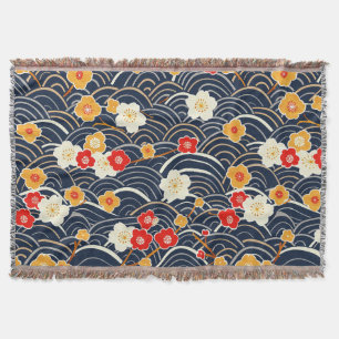 Marineblaue Japanische Welle Pflaumenblüten Blumen Decke