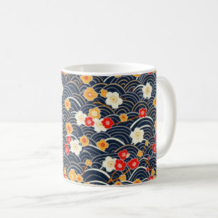 Marineblaue Japanische Welle Pflaumenblüten Blumen Kaffeetasse