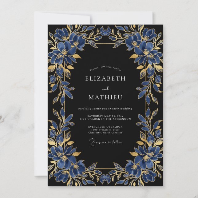 Marineblaue kaiserliche Abendhochzeit Einladung (Vorderseite)