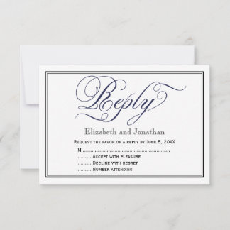 Marineblaue Kalligrafie-Schrift Hochzeitsantwortka RSVP Karte