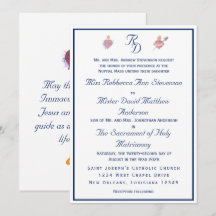 Marineblaue katholische Hochzeitseinladung mit zwe