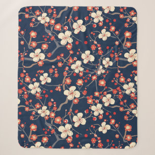Marineblaue Kirschblüten-Japanische Blumen Sherpadecke