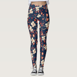 Marineblaue Kirschblüten-Japanische Blumengestaltu Leggings