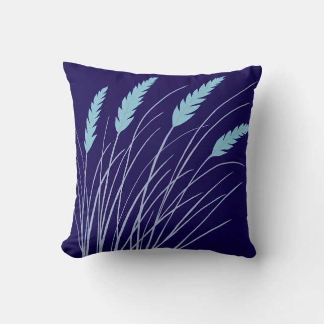 marineblaue Kissen mit Strandgras  (Vorderseite)