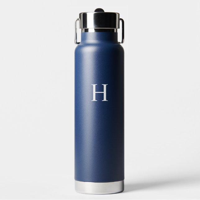 Marineblaue klassische elegante Monogramm Trinkflasche (Vorderseite)