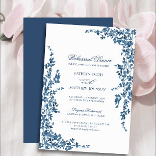 Marineblaue klassische Vintage-Blumenprobeessen Einladung