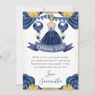 Marineblaue Kleid Blondhaarige Prinzessin Sweet 16 Dankeskarte