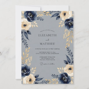 Marineblaue königliche Winterhochzeit Einladung