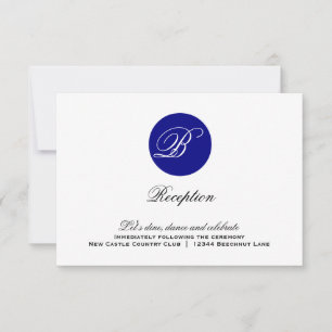Marineblaue Kreismonogramm-Hochzeitsempfangskarte Einladung