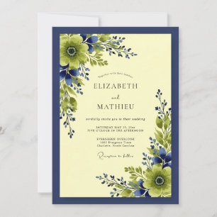Marineblaue lebendige botanische Hochzeit Einladung
