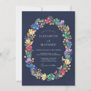 Marineblaue lebhafte florale Hochzeit Einladung