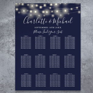 Marineblaue Lichterketten Hochzeit Sitzplan Poster