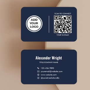 Marineblaue Logo-Scan-Code-Kontakt-Geschäftskarte  Visitenkarte