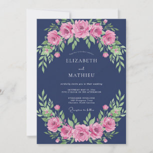 Marineblaue Majestätische Blumenhochzeit Einladung