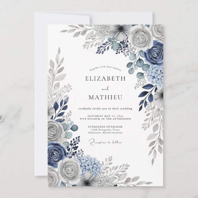 Marineblaue makellose Winterhochzeit Einladung (Vorderseite)