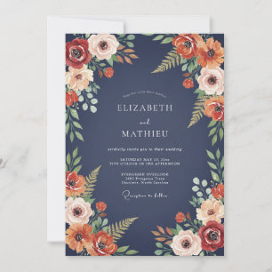 Marineblaue malerische herbstliche Hochzeit Einladung