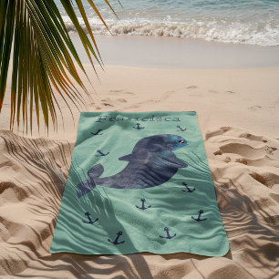 Marineblaue Marineanker Süße Kawaii-Wal  Strandtuch