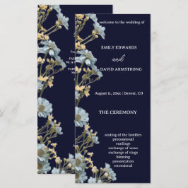 Marineblaue moderne Floral einfache Hochzeitsprogr