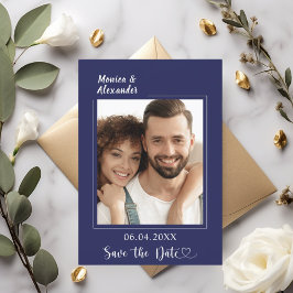 Marineblaue moderne Foto-Hochzeit Save the Date