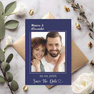 Marineblaue moderne Foto-Hochzeit Save the Date