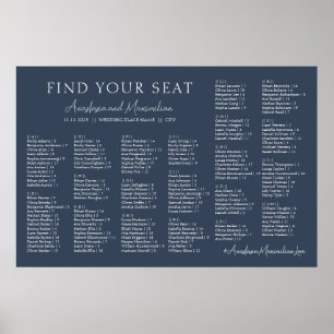 Marineblaue moderne Hochzeitsalphabet-Sitzordnung Poster