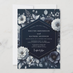 Marineblaue nächtliche Blumenhochzeit Einladung