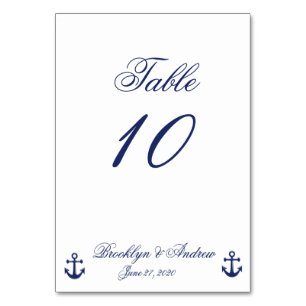 Marineblaue nautische Hochzeitstischkarten Tischnummer