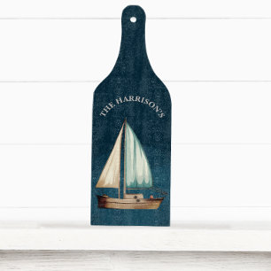 Marineblaue nautische Vintage-Segelboot-Anpassung Schneidebrett
