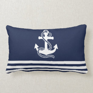Marineblaue Navy-Blau-Weiß-Streifen und weißer Ank Lendenkissen