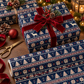 Marineblaue nordische Weihnachtspapier Geschenkpapier