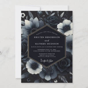 Marineblaue ornamentale gotische Hochzeit Einladung